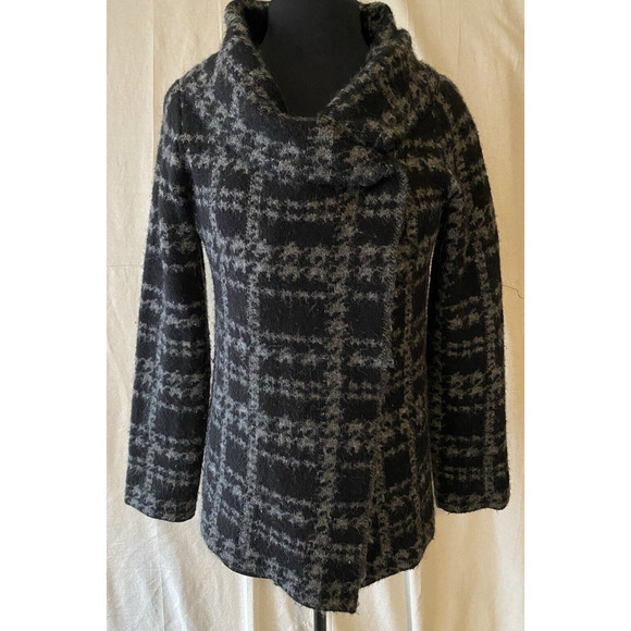 Cynthia Rowley Jacket Womens Large Wool Blend Plaid Wrap Sweater Hipster Coat - Picture 3 of 16